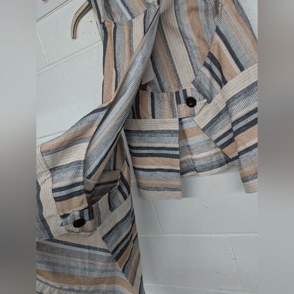 RTR sz2 Rosetta Getty Apron Wrap Halter Top Tan Black Jacquard Stripe Sleeveless - Picture 6 of 10